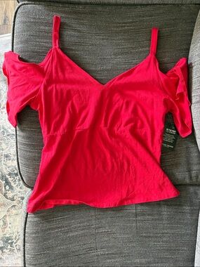 Boston Proper Red Cold-Shoulder V-Neck Camisole Cotton Shirt